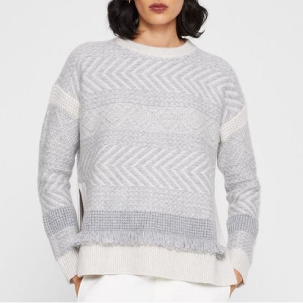Club Monaco Cashmere Fringe Crewneck Sweater Size Large NWT Gray Multi
